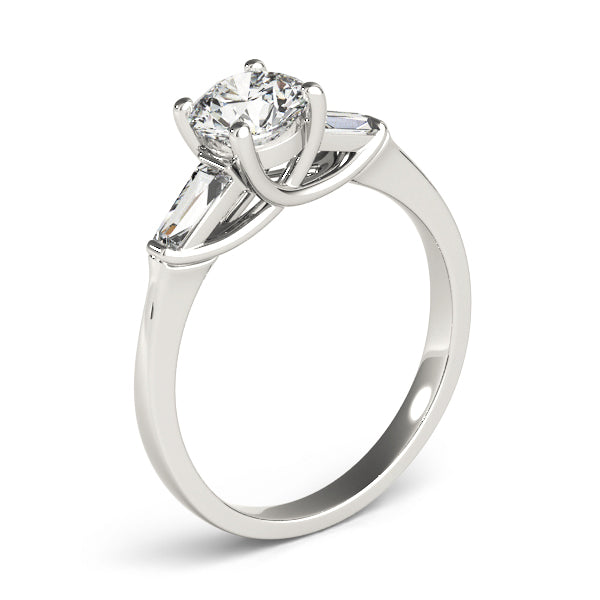 Crowned Fancy Shape Baguette Remounts Round Diamond Engagement Ring in 10K/14K gold and platinum with certified lab-grown or natural diamonds