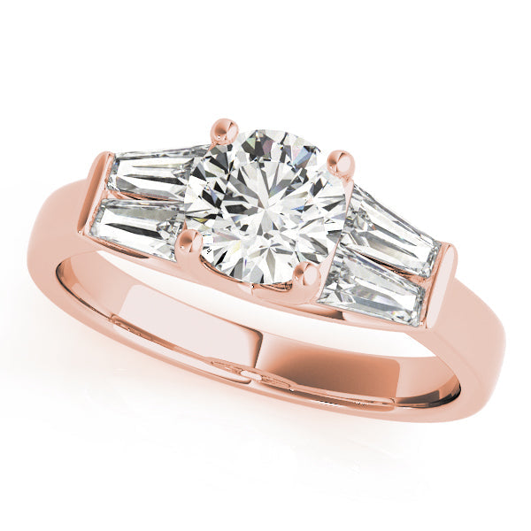Graceful Fancy Shape Baguette Remounts Round Diamond Engagement Ring in 10K/14K gold and platinum with certified lab-grown or natural diamonds