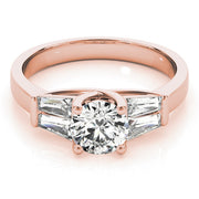 Graceful Fancy Shape Baguette Remounts Round Diamond Engagement Ring in 10K/14K gold and platinum with certified lab-grown or natural diamonds