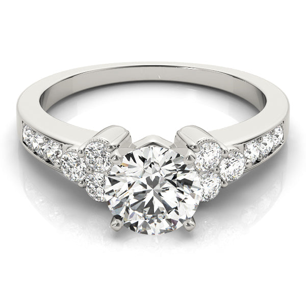 Cherished Cluster Sides Round Diamond Engagement Ring in 10K/14K gold and platinum with certified lab-grown or natural diamonds