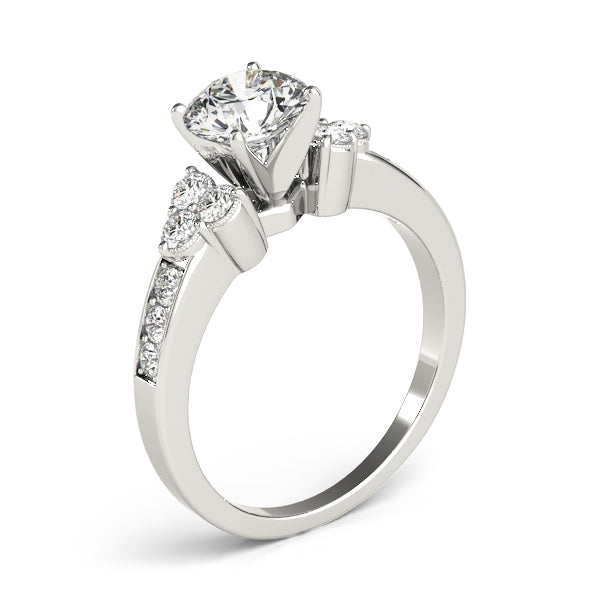 Cherished Cluster Sides Round Diamond Engagement Ring in 10K/14K gold and platinum with certified lab-grown or natural diamonds