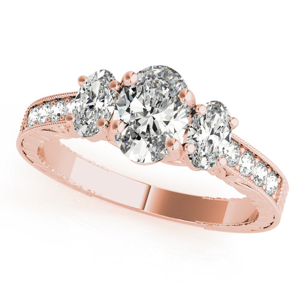 Vintage-Inspired Three-Stone Oval Diamond Engagement Ring in 10K/14K gold and platinum with certified lab-grown or natural diamonds