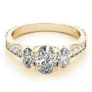 Vintage-Inspired Three-Stone Oval Diamond Engagement Ring in 10K/14K gold and platinum with certified lab-grown or natural diamonds