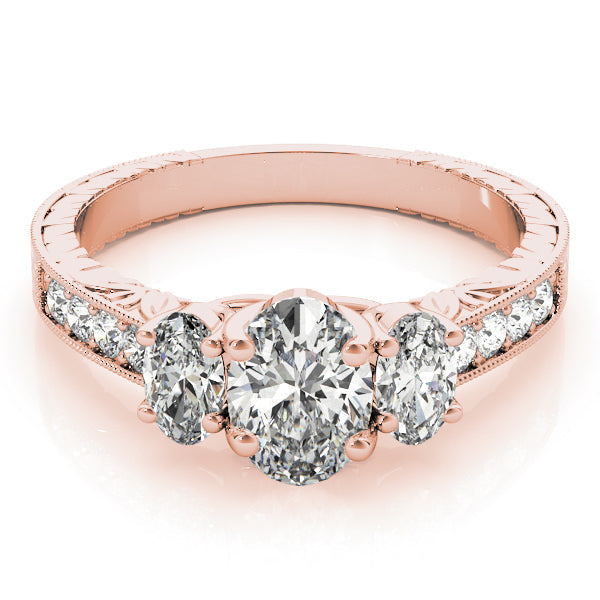 Vintage-Inspired Three-Stone Oval Diamond Engagement Ring in 10K/14K gold and platinum with certified lab-grown or natural diamonds