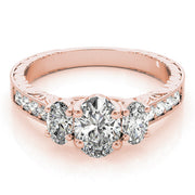 Vintage-Inspired Three-Stone Oval Diamond Engagement Ring in 10K/14K gold and platinum with certified lab-grown or natural diamonds
