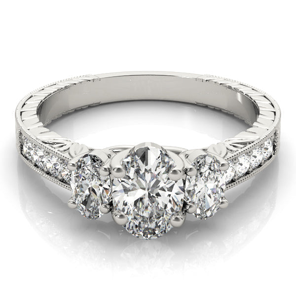 Vintage-Inspired Three-Stone Oval Diamond Engagement Ring in 10K/14K gold and platinum with certified lab-grown or natural diamonds