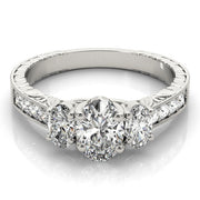Vintage-Inspired Three-Stone Oval Diamond Engagement Ring in 10K/14K gold and platinum with certified lab-grown or natural diamonds