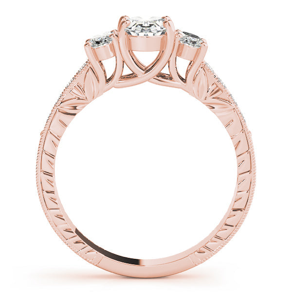 Vintage-Inspired Three-Stone Oval Diamond Engagement Ring in 10K/14K gold and platinum with certified lab-grown or natural diamonds