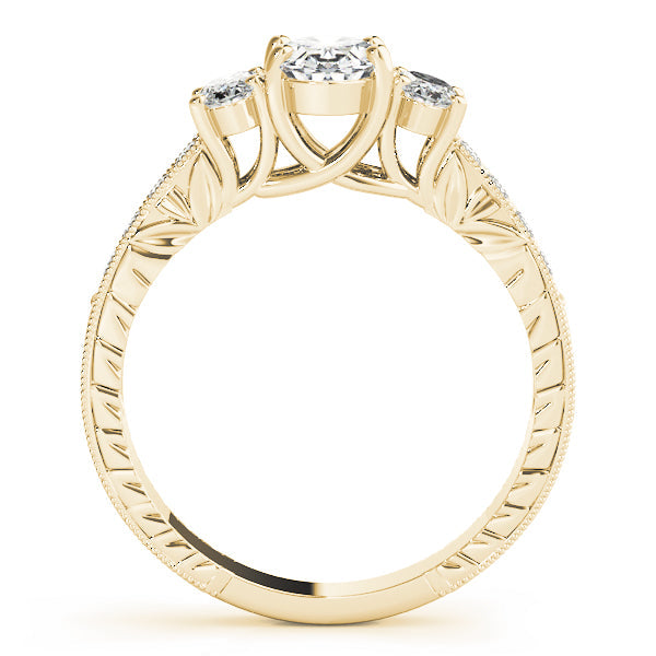 Vintage-Inspired Three-Stone Oval Diamond Engagement Ring in 10K/14K gold and platinum with certified lab-grown or natural diamonds