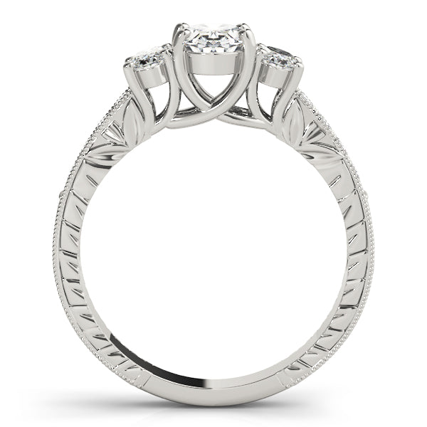 Vintage-Inspired Three-Stone Oval Diamond Engagement Ring in 10K/14K gold and platinum with certified lab-grown or natural diamonds