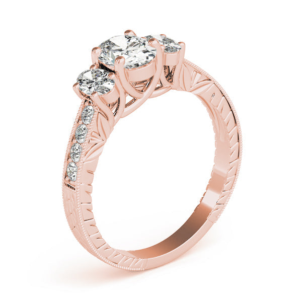 Vintage-Inspired Three-Stone Oval Diamond Engagement Ring in 10K/14K gold and platinum with certified lab-grown or natural diamonds