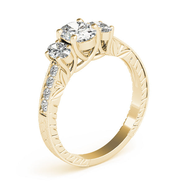 Vintage-Inspired Three-Stone Oval Diamond Engagement Ring in 10K/14K gold and platinum with certified lab-grown or natural diamonds