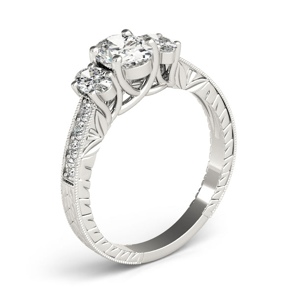 Vintage-Inspired Three-Stone Oval Diamond Engagement Ring in 10K/14K gold and platinum with certified lab-grown or natural diamonds