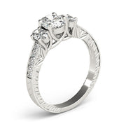 Vintage-Inspired Three-Stone Oval Diamond Engagement Ring in 10K/14K gold and platinum with certified lab-grown or natural diamonds
