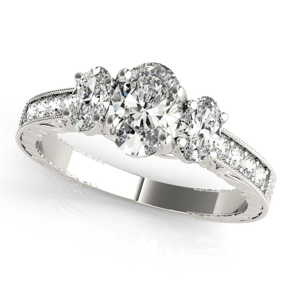 Vintage-Inspired Three-Stone Oval Diamond Engagement Ring in 10K/14K gold and platinum with certified lab-grown or natural diamonds