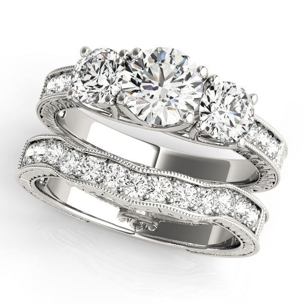 Prong in Channel Filigree Milgrain Curved Half Eternity Ring