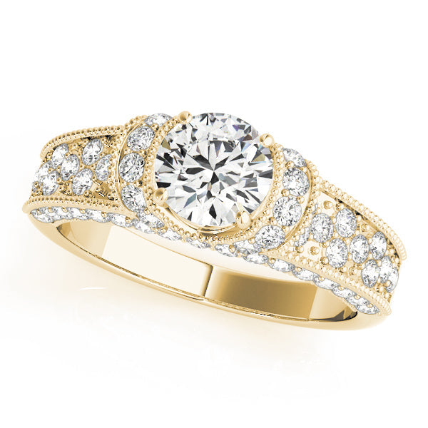 Refined Pave Round Diamond Engagement Ring in 10K/14K gold and platinum with certified lab-grown or natural diamonds