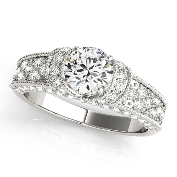 Refined Pave Round Diamond Engagement Ring in 10K/14K gold and platinum with certified lab-grown or natural diamonds
