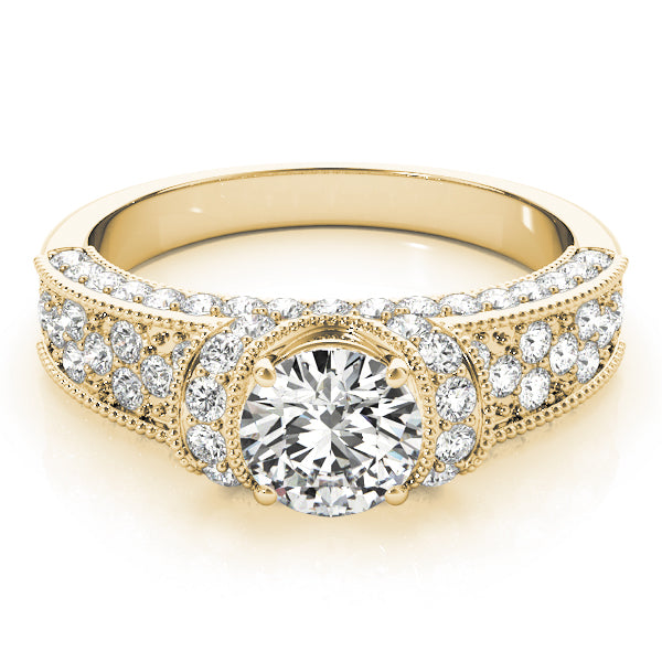 Refined Pave Round Diamond Engagement Ring in 10K/14K gold and platinum with certified lab-grown or natural diamonds