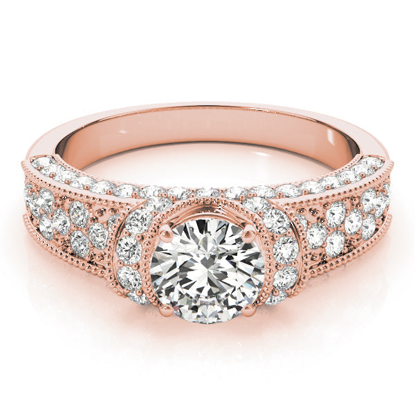 Refined Pave Round Diamond Engagement Ring in 10K/14K gold and platinum with certified lab-grown or natural diamonds