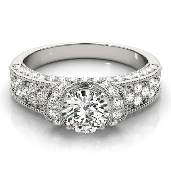 Refined Pave Round Diamond Engagement Ring in 10K/14K gold and platinum with certified lab-grown or natural diamonds