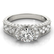 Refined Pave Round Diamond Engagement Ring in 10K/14K gold and platinum with certified lab-grown or natural diamonds