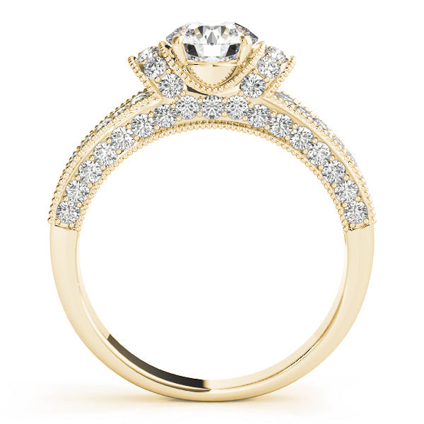 Refined Pave Round Diamond Engagement Ring in 10K/14K gold and platinum with certified lab-grown or natural diamonds
