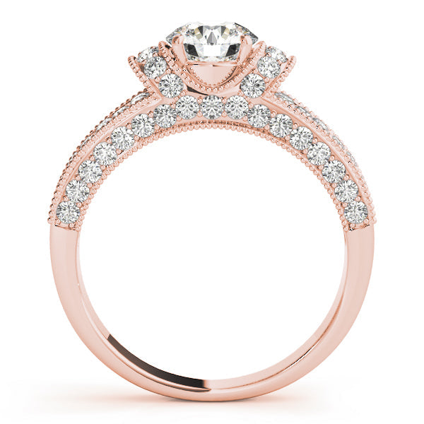 Refined Pave Round Diamond Engagement Ring in 10K/14K gold and platinum with certified lab-grown or natural diamonds