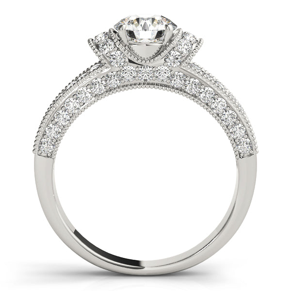 Refined Pave Round Diamond Engagement Ring in 10K/14K gold and platinum with certified lab-grown or natural diamonds