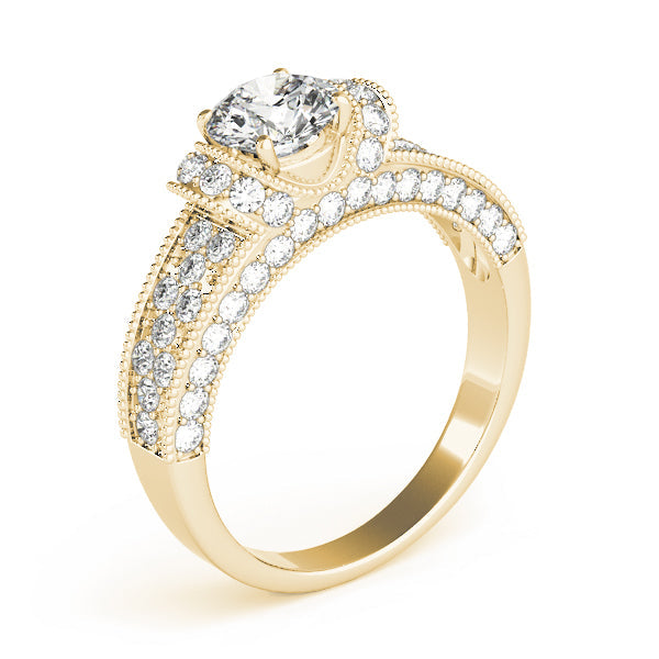 Refined Pave Round Diamond Engagement Ring in 10K/14K gold and platinum with certified lab-grown or natural diamonds