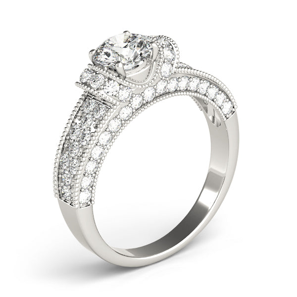Refined Pave Round Diamond Engagement Ring in 10K/14K gold and platinum with certified lab-grown or natural diamonds