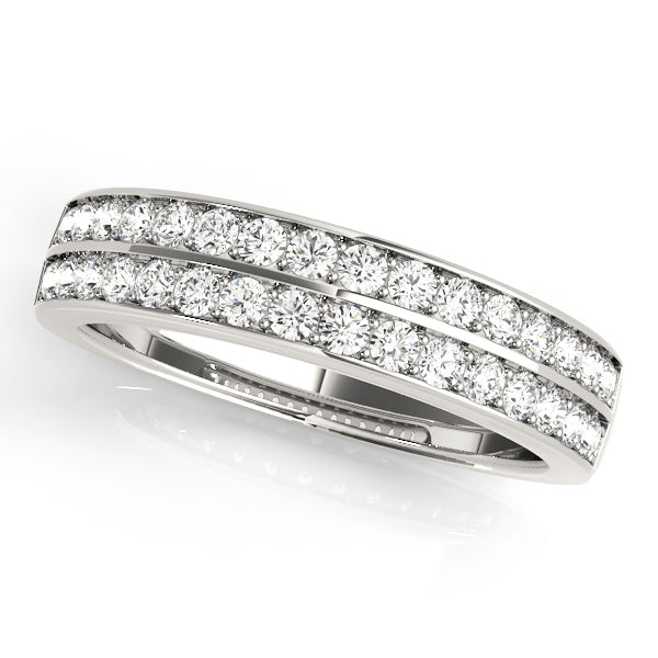 Double Row Prong Set Half Eternity Ring in Gold & Platinum