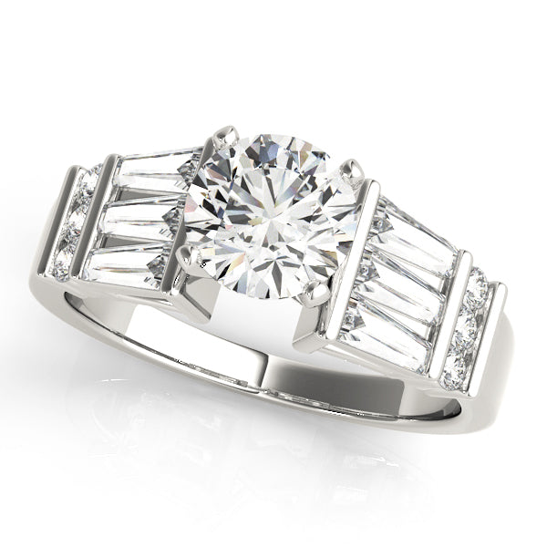 Sophisticated Fancy Shape Baguette Remounts Round Diamond Engagement Ring in 10K/14K gold and platinum with certified lab-grown or natural diamonds