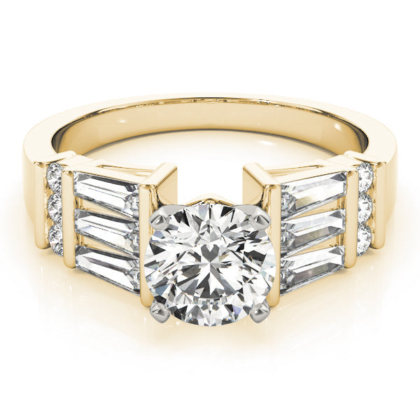 Sophisticated Fancy Shape Baguette Remounts Round Diamond Engagement Ring in 10K/14K gold and platinum with certified lab-grown or natural diamonds
