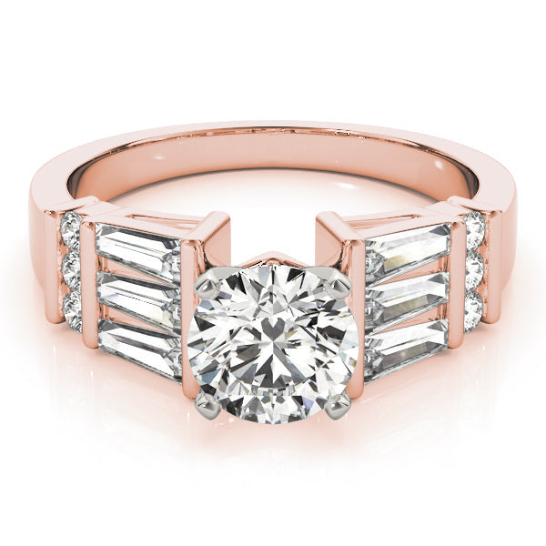 Sophisticated Fancy Shape Baguette Remounts Round Diamond Engagement Ring in 10K/14K gold and platinum with certified lab-grown or natural diamonds