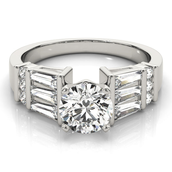 Sophisticated Fancy Shape Baguette Remounts Round Diamond Engagement Ring in 10K/14K gold and platinum with certified lab-grown or natural diamonds