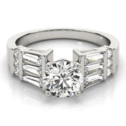 Sophisticated Fancy Shape Baguette Remounts Round Diamond Engagement Ring in 10K/14K gold and platinum with certified lab-grown or natural diamonds