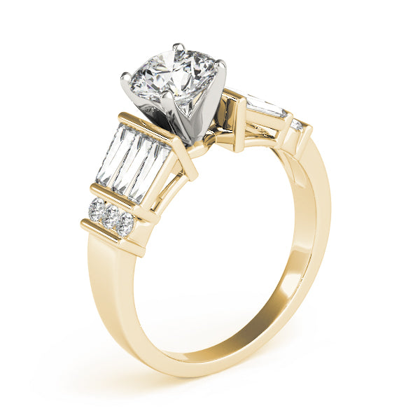 Sophisticated Fancy Shape Baguette Remounts Round Diamond Engagement Ring in 10K/14K gold and platinum with certified lab-grown or natural diamonds