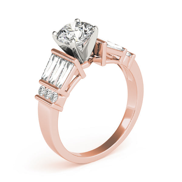 Sophisticated Fancy Shape Baguette Remounts Round Diamond Engagement Ring in 10K/14K gold and platinum with certified lab-grown or natural diamonds