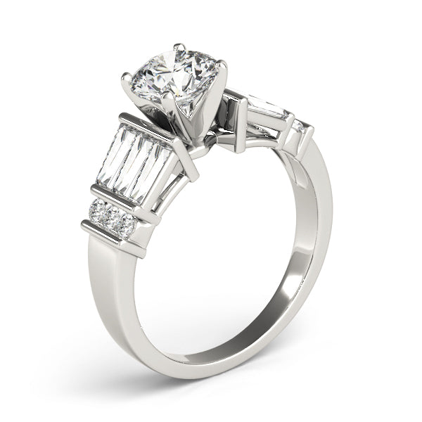 Sophisticated Fancy Shape Baguette Remounts Round Diamond Engagement Ring in 10K/14K gold and platinum with certified lab-grown or natural diamonds