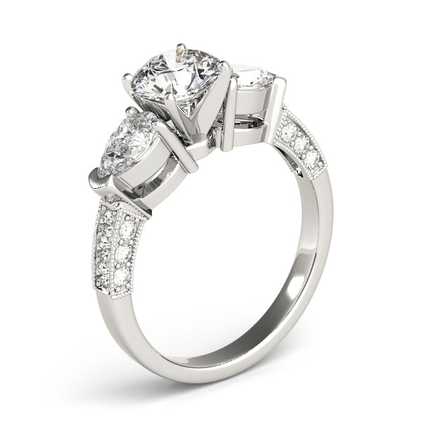 Eternal Three-Stone Pear Diamond Engagement Ring in 10K/14K gold and platinum with certified lab-grown or natural diamonds