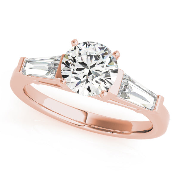 Round Diamond Ring with Tapered Baguette Side Stones in 10K/14K gold and platinum with certified lab-grown or natural diamonds