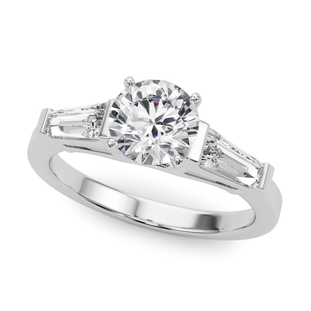 Round Diamond Ring with Tapered Baguette Side Stones in 10K/14K gold and platinum with certified lab-grown or natural diamonds
