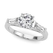 Round Diamond Ring with Tapered Baguette Side Stones in 10K/14K gold and platinum with certified lab-grown or natural diamonds