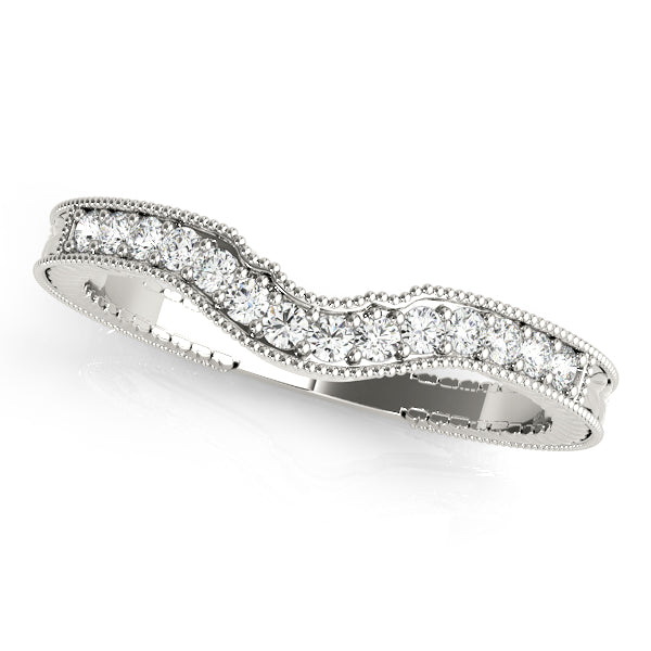 Prong in Channel Milgrain Curved Half Eternity Ring in Gold & Platinum