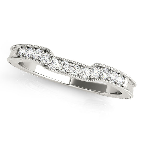 Antique Style Filigree Mailgrain Curved Half Eternity Ring