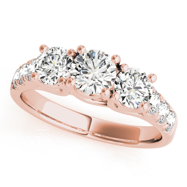 Elegant Three-Stone Ring Round Diamond Engagement Ring in 10K/14K gold and platinum with certified lab-grown or natural diamonds