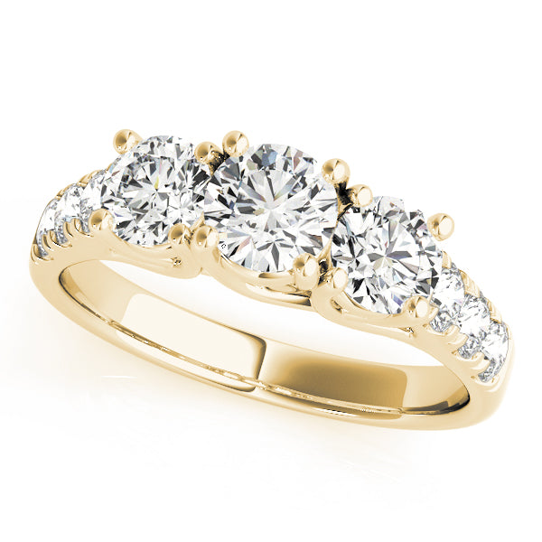 Elegant Three-Stone Ring Round Diamond Engagement Ring in 10K/14K gold and platinum with certified lab-grown or natural diamonds