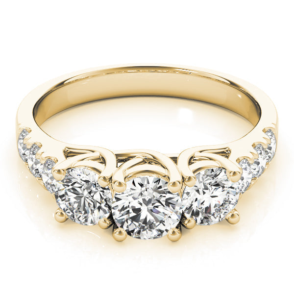 Elegant Three-Stone Ring Round Diamond Engagement Ring in 10K/14K gold and platinum with certified lab-grown or natural diamonds