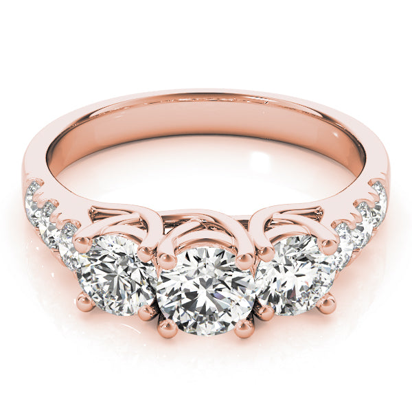 Elegant Three-Stone Ring Round Diamond Engagement Ring in 10K/14K gold and platinum with certified lab-grown or natural diamonds